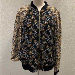 Michael Kors black gold zip bomber zip up jacket size L